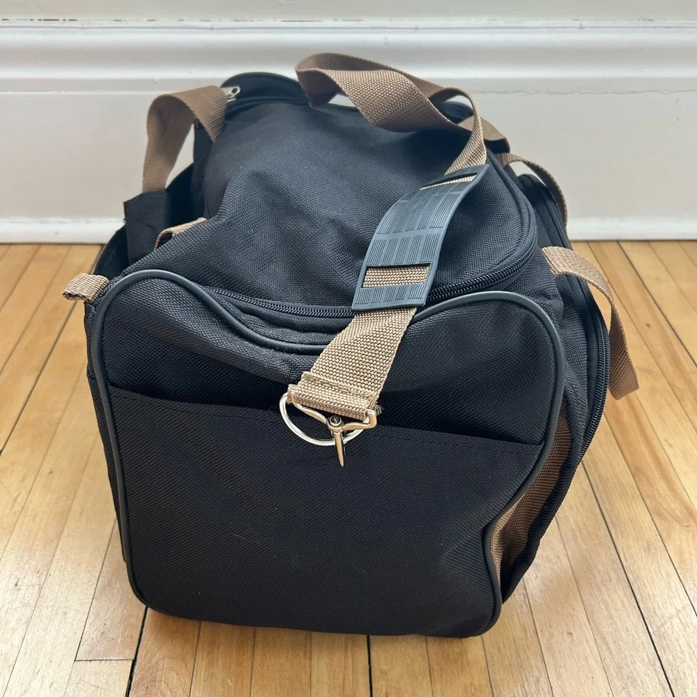 Chaps Black Duffel Bag with Tan Handles and Strap